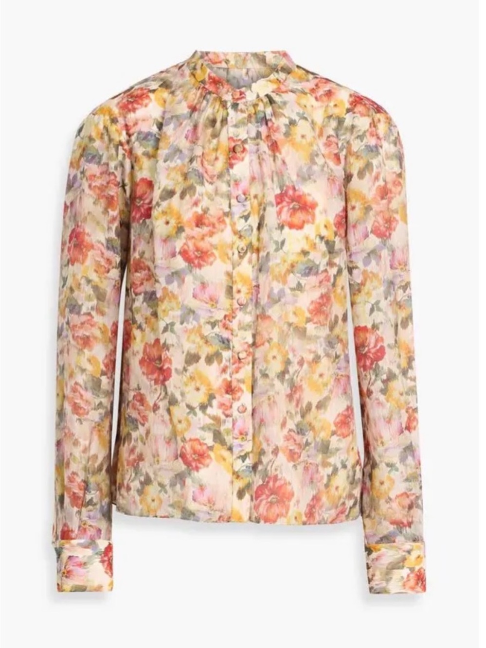 Mikael Aghal Floral Button-Down Blouse - Pink, Yellow & Cream